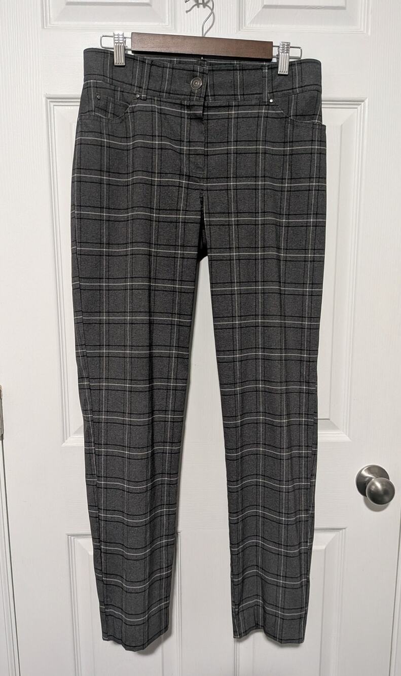 89th + Madison Gray Plaid Stretch Career Ankle Pants Trousers Women's Size 8